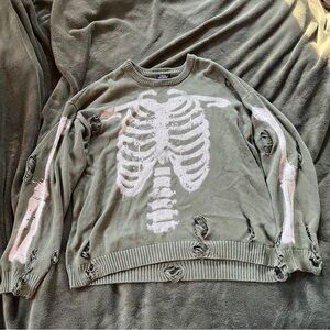 Distressed Green Skeleton Knit Sweater (HotTopic)